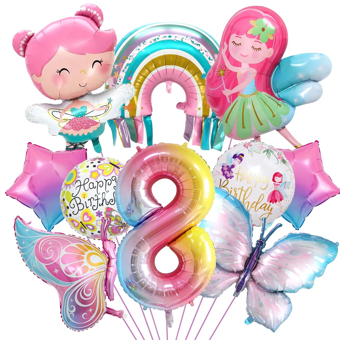 Palloncini colorati a forma di farfalla, 8 pezzi, decorazioni per compleanno, palloncini giganti con stampa a farfalla, per feste a tema, decorazioni di compleanno (B