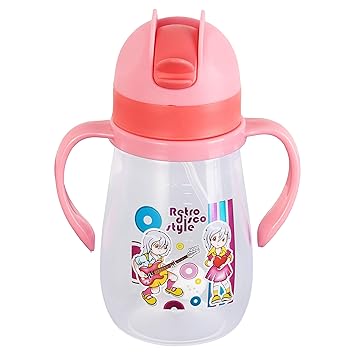 Nabhya Baby Joy Spill-Proof Kids Transparent with Gravity Ball Straw Sipper Cup Water Bottle with Handles - 250 ML (Pink)