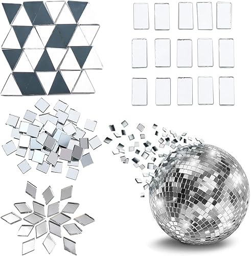 Youway Style Azulejos de mosaico de espejo, 7.05 onzas de azulejos de espejo plateado para manualidades, 4 formas de piezas de mosaico de vidrio