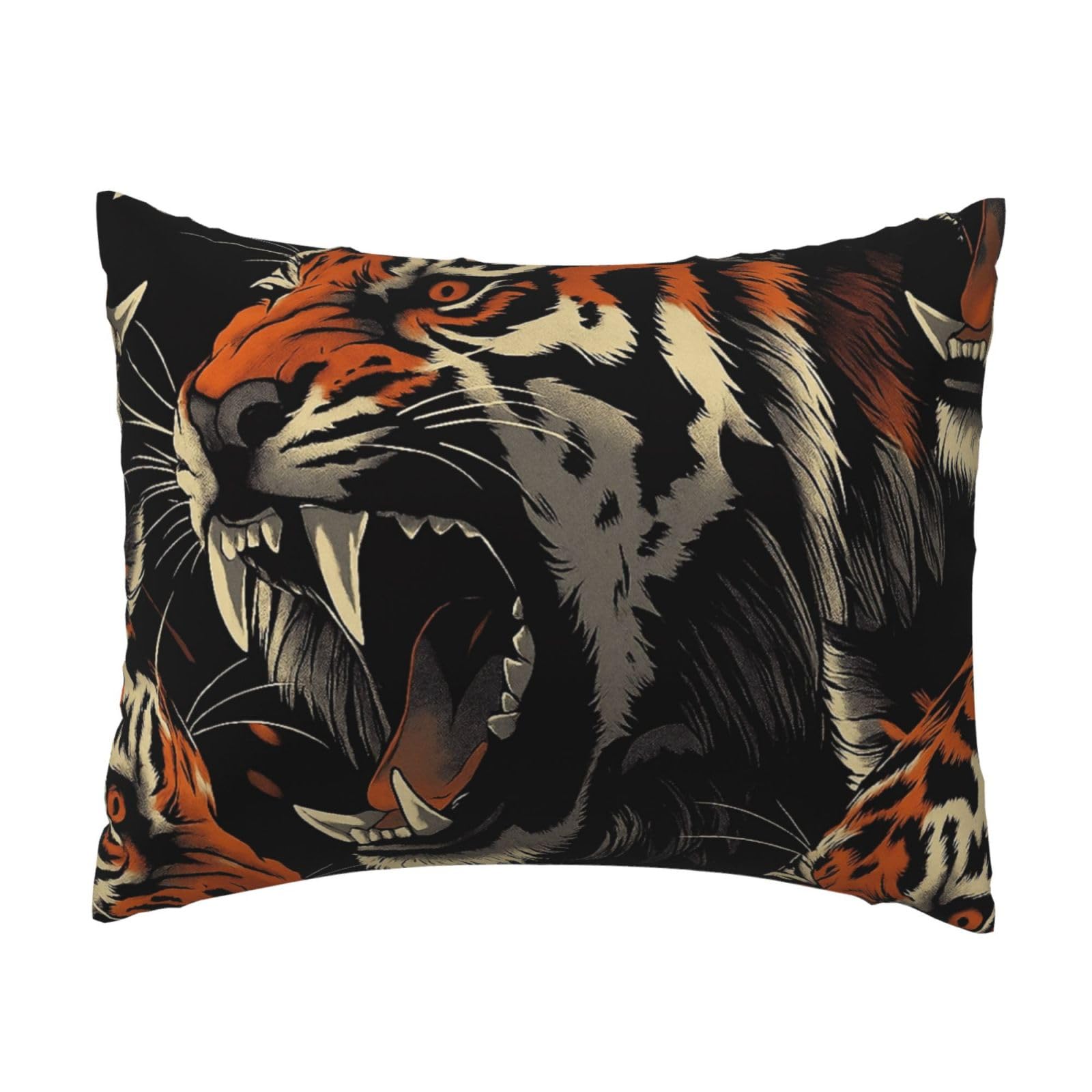 Fierce Tiger Roaring Wild Pillowcase Soft Plush with Zipper Decorative Pillowcovers 16x20 in