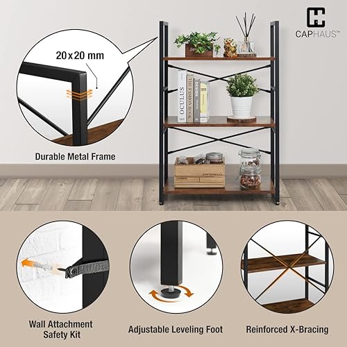 Miniatura 5 de CAPHAUS Estantería pequeña de 3 niveles, estante de pie de 24 pulgadas de ancho, organizador de almacenamiento de estantes, estantes industriales