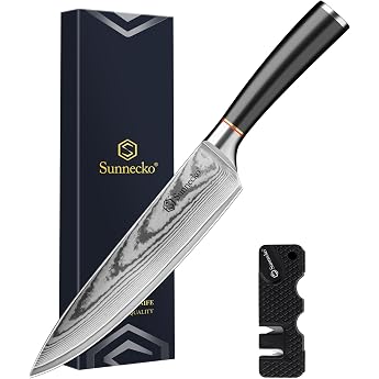 Sunnecko Damascus Knife 20 cm Kitchen Knife with Sharp Knife