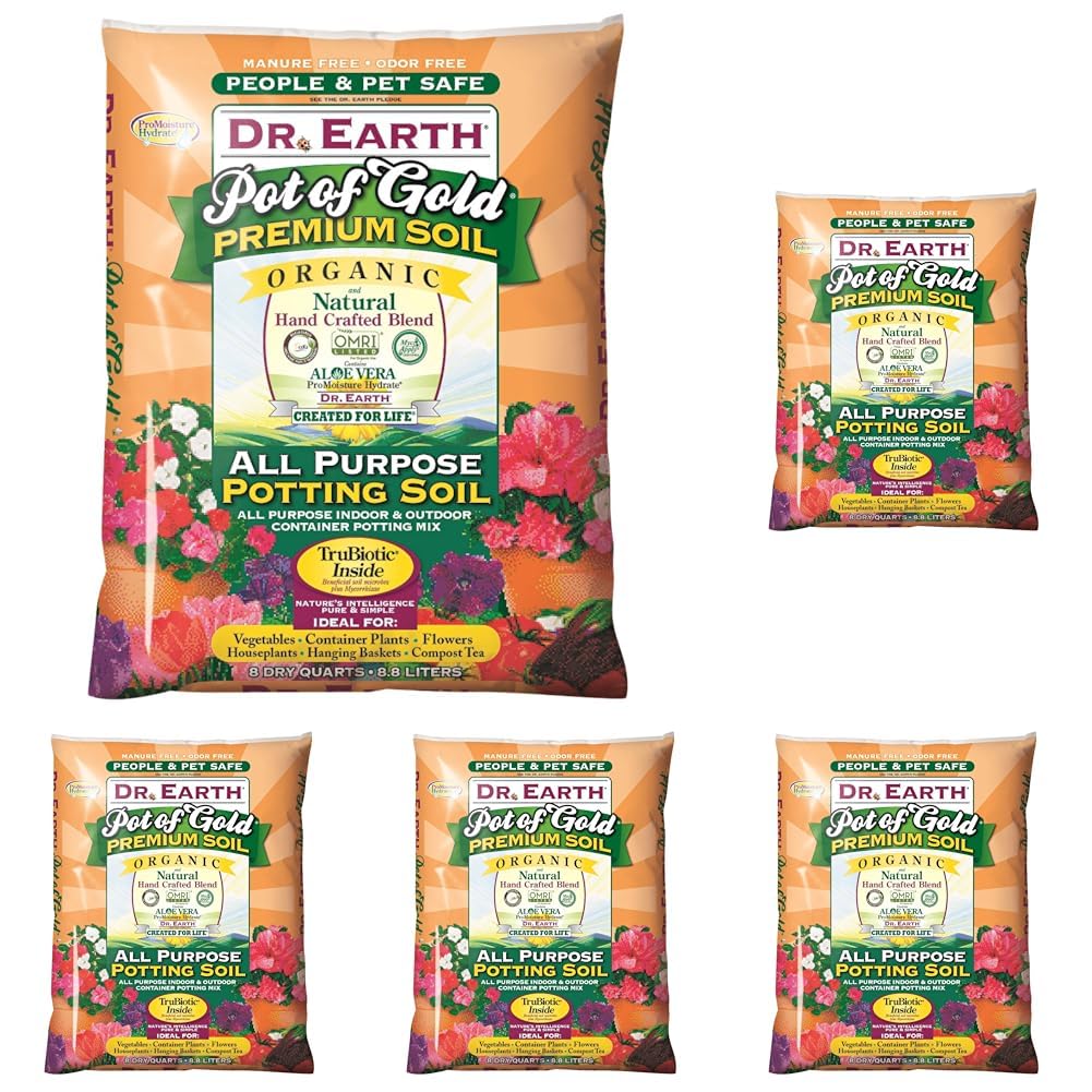 Dr. Earth Gold Premium Potting Soil, 8 Quart, Natural (Pack of 5)