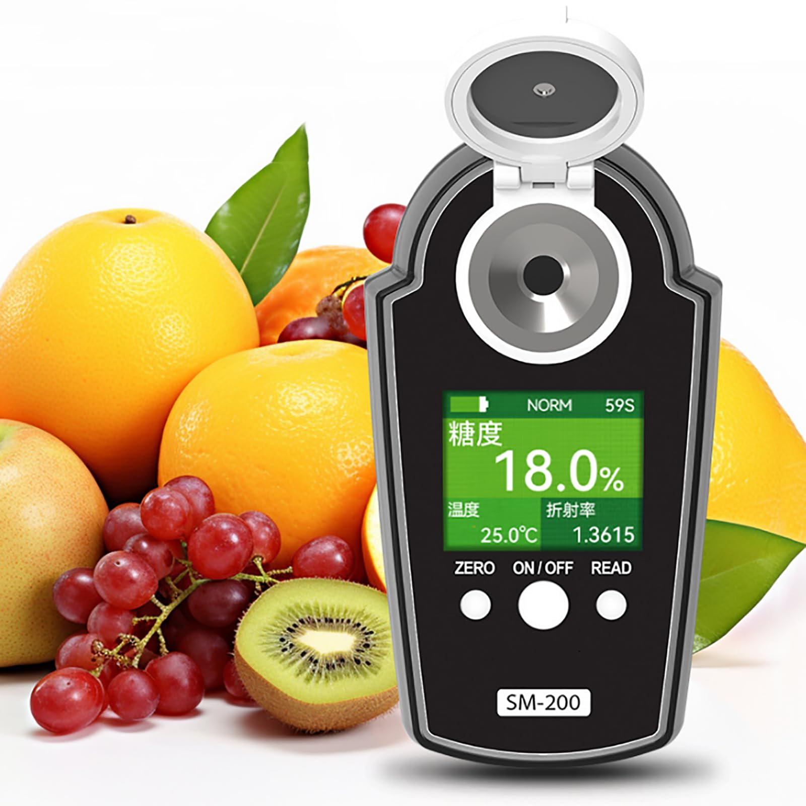 Refractómetro Digital 0 a 58% Brix para Medir La Concentración De Azúcar En Frutas, Amplio Rango con Compensación Automática De Temperatura (ATC), Precisión Ultraalta De ±0,2%, Pantalla LC