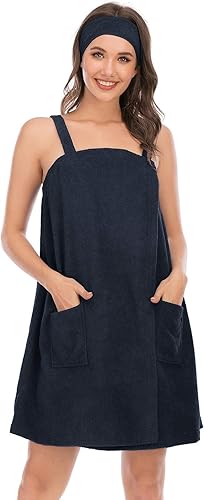 Miniatura 7 de Veseacky Toalla de baño para mujer con bolsillo ajustable y diadema facial S-3XL