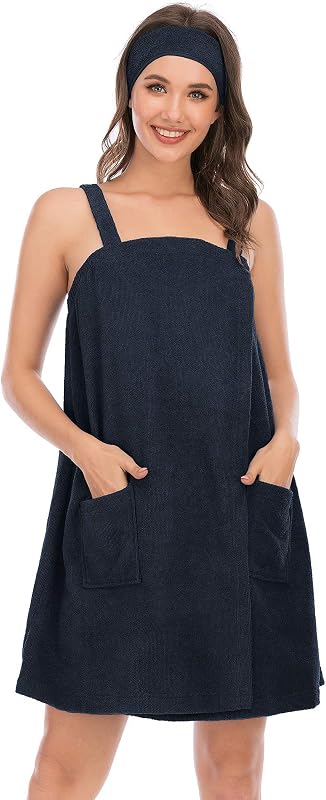 Veseacky Envoltório de banho feminino com bolso, fechamento ajustável e faixa para cabelo