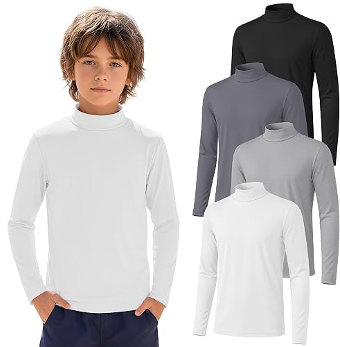 Halfchet 4 Pack Boy's Rash Guards UPF 50+ Shirts, 4-Color, 7-8 Years