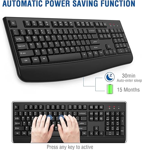 Miniatura 4 de EDJO Teclado inalámbrico, 2.4G ergonómico de tamaño completo, teclado inalámbrico de computadora con reposamuñecas para Windows, Mac OS de