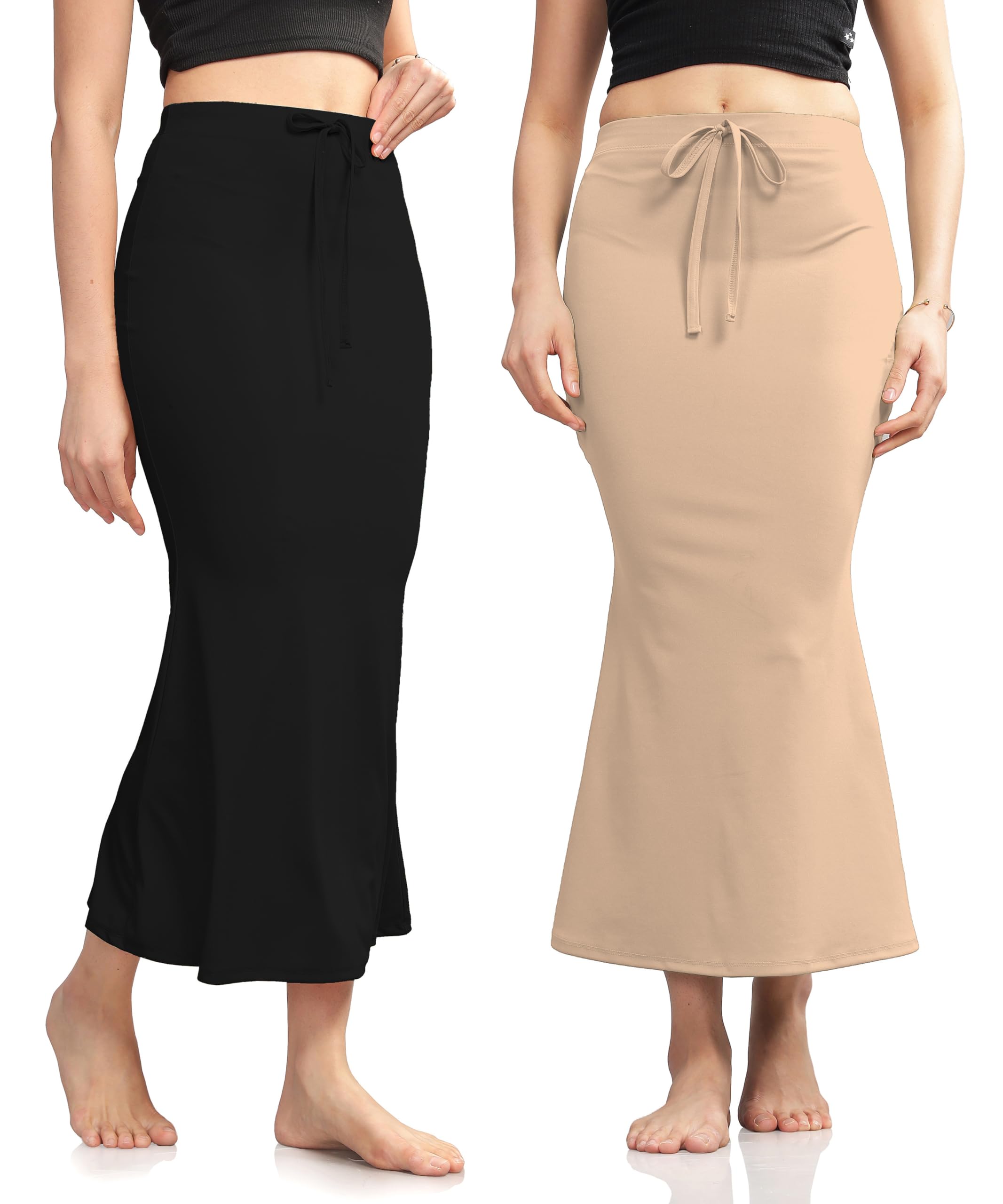 krelvisa Women's High Waist Tummy Tucker Saree Shapewear | Mermaid Fishcut Stretch Cotton Saree Shapewear/Petticot | Pack of 2, Combo (M, Black - CRAME)-picture-44