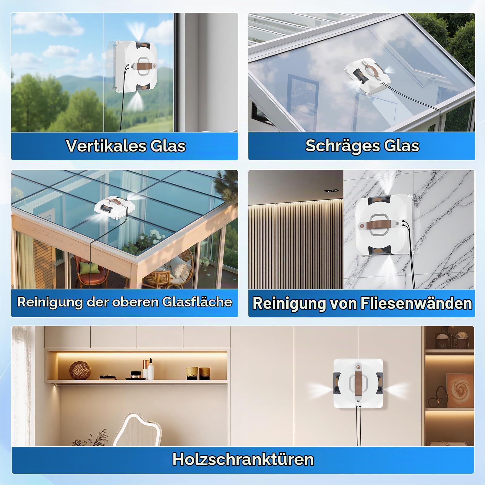 Dual Spray Fensterputzroboter, Dual Side Spray Fensterreinigungsroboter mit 110ml ml Dual Tank, Intelligenter Fenstersauger für Innen/Außen Hochhausfenster, Neuer Nasswischmodus (white)