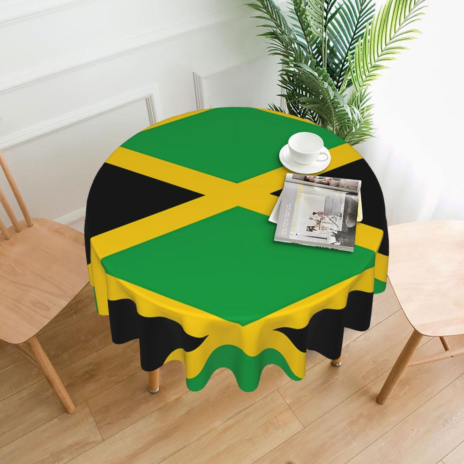 WHJSSF jamaica flag Prints Round Decorative Table Throw 60 Inch – Waterproof Table Cover for Dining, Coffee Tables, and Outdoor Events