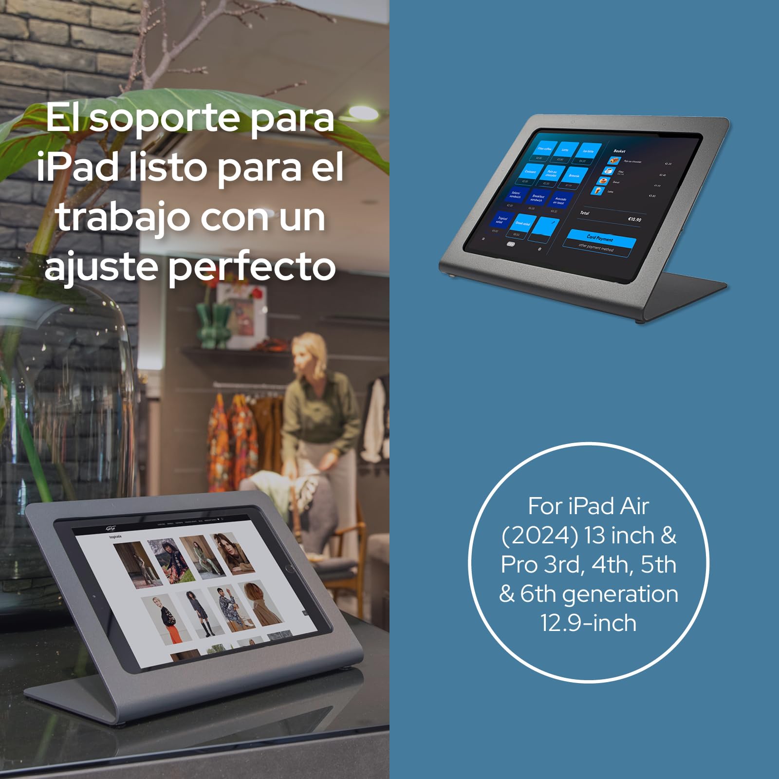 Supporto per iPad con protezione antifurto | Supporto da tavolo in metallo per business, casse, POS e retail | Compatibile con iPad Air 13" (2024) e Pro 12,9" (3ª–6ª gen), nero