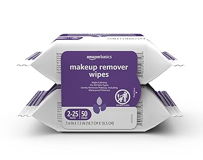 Amazon Basics Makeup Remover Wipes, Gentle Cleansing, Dermatologist Tested, Original, Plant Based, Alcohol-Free, Removes Waterproof Mascara, 25 Count Per Pack, Pack of 6
