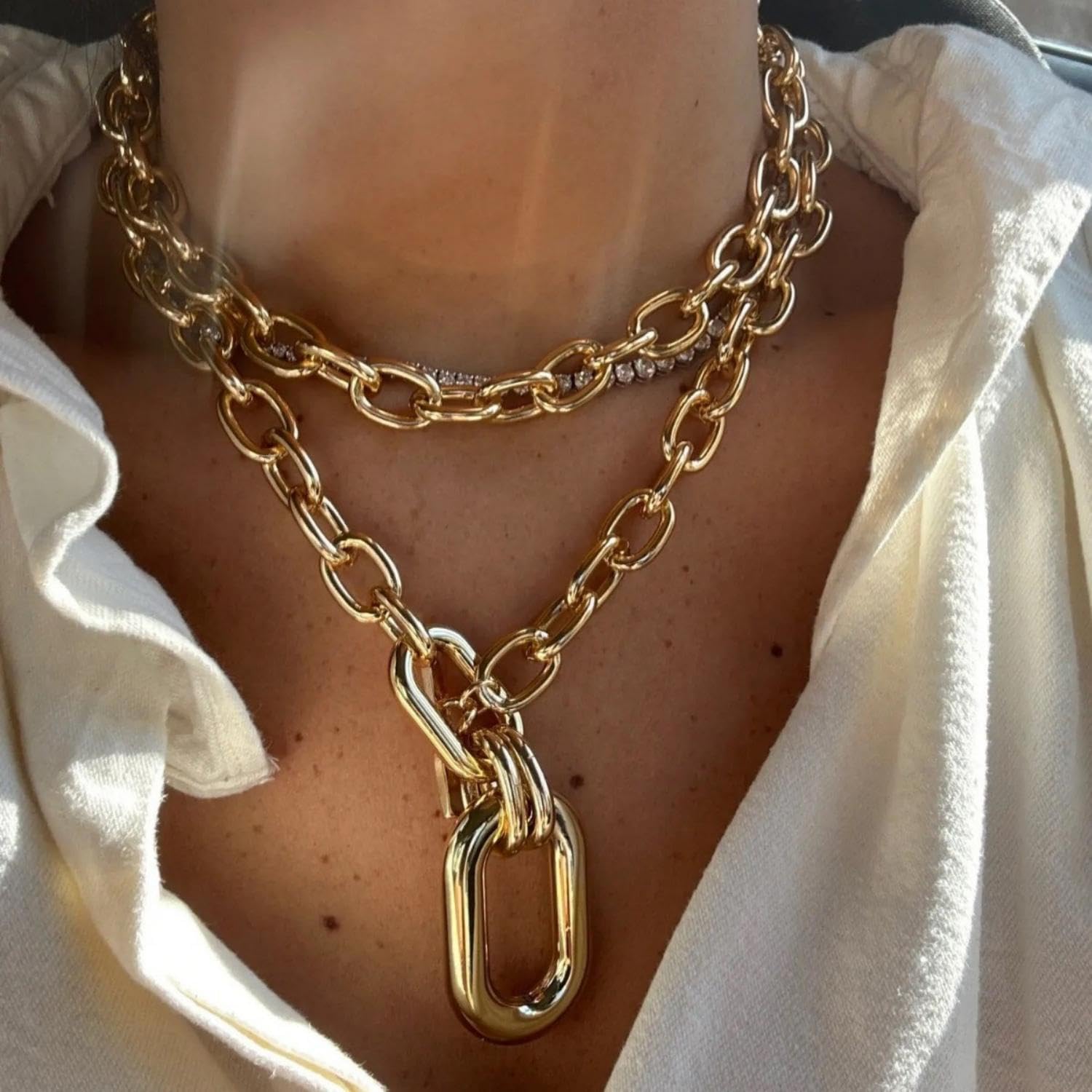 Chunky Gold Necklaces Statement Choker Necklace Paperclip Chain Layered Necklace Chain Punk Thick Necklace Accessories for Women - Image 2
