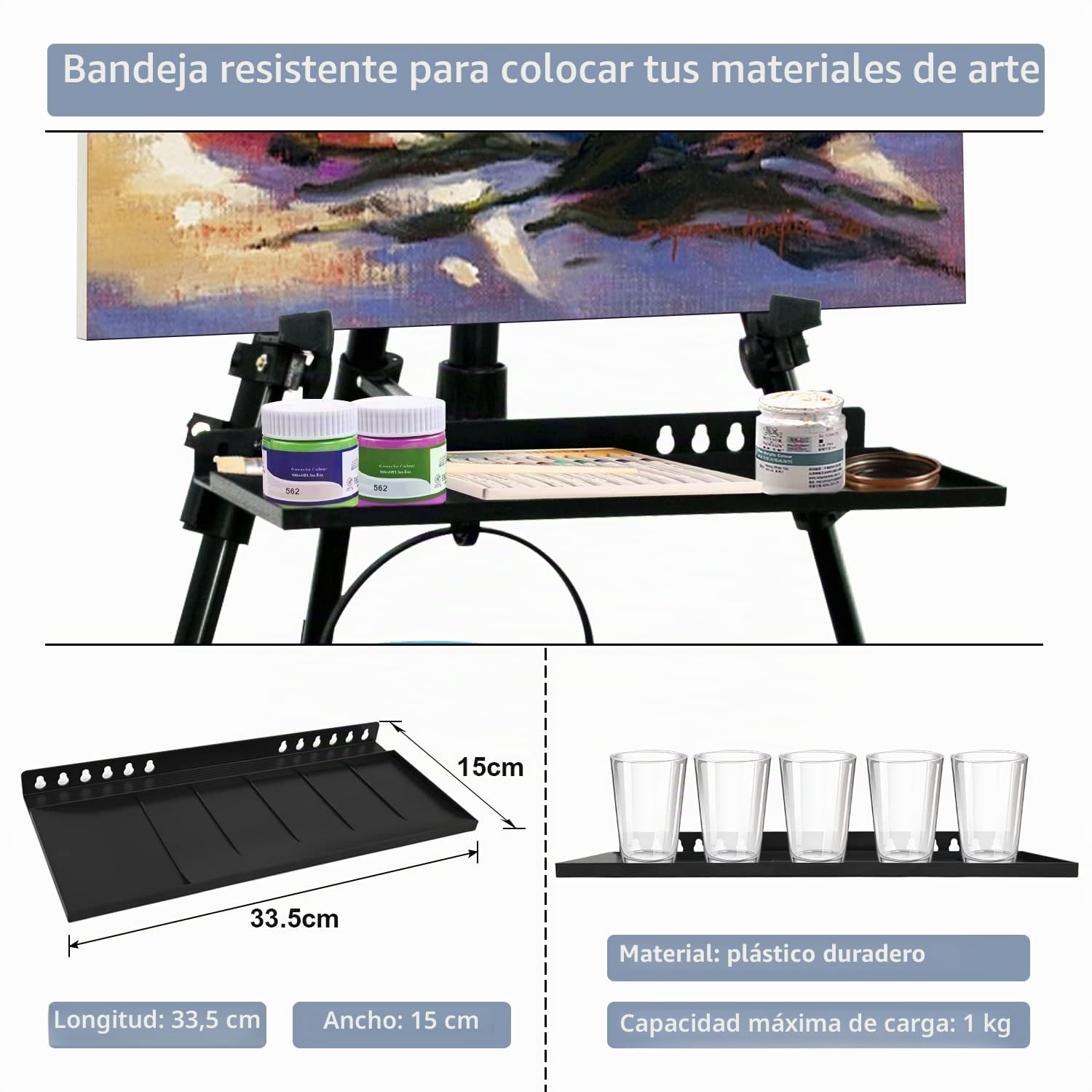 Caballete para Pintar Lienzos y Exposición, 50 a 155 cm, Trípode Ajustable en Altura de Aluminio con Bolsa Portátil, Plegable (Negro)