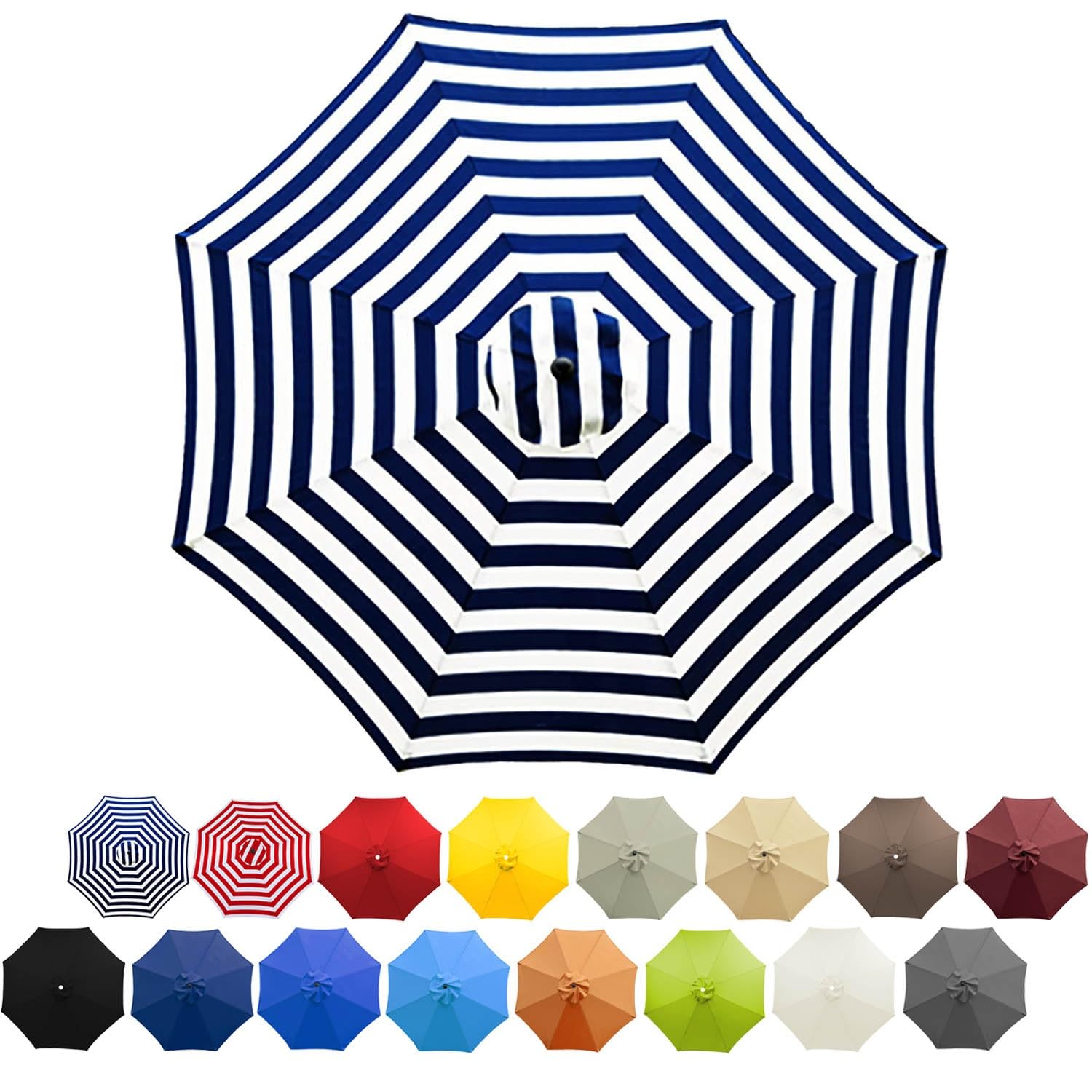 9ft/9.8ft Patio Parasol Canopy,Fade Resistant Beach Umbrella Replacement Cloth 8 Arms,Standard&Cantilever Polyester Fabric Replacement Umbrella Cover For Garden UV50+(Blue and white stripes,3.0m/9.8ft