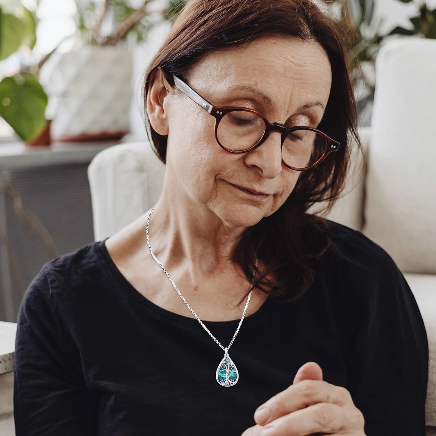 Tree of Life Necklace 925 Sterling Silver Pendant Urn Necklaces for Ashes Picture Locket Necklace Mom Necklace Viking Necklace Crystals Celtic Knot Obsidian Abalone Shell Turquoise Jewelry Women Men - Image 8