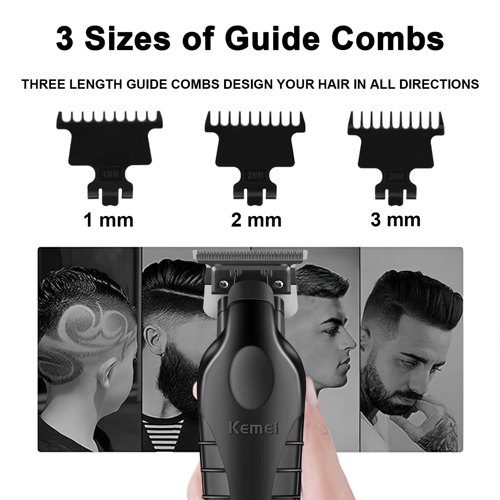 KEMEI Juego de cortadoras de pelo profesionales y afeitadoras de aluminio, cortadoras de pelo inalámbricas para hombres, kit de maquinilla de afeitar eléctrica de peluquería con cuchilla en T