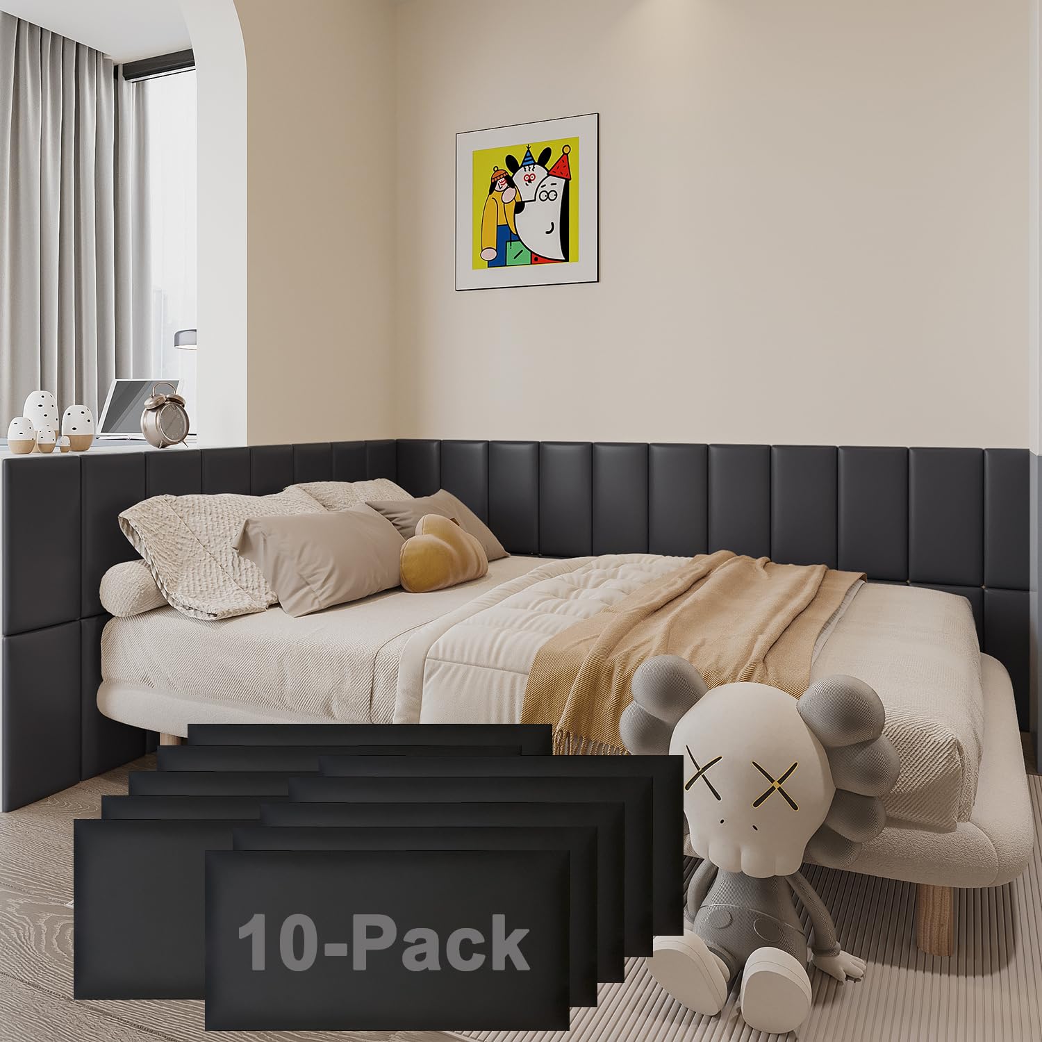 YU LI 3DH 3D Anti-Collision Wall Padding for Kids Self-Adhesive 10PCS Black headboard Panels for Wall Peel and Stick headboard