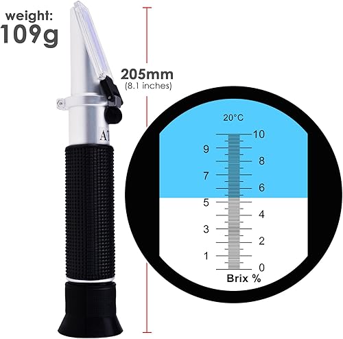 Miniatura 5 de 0-10% Brix Refractómetro con ATC Soluciones de contenido de azúcar de baja concentración Precisión 0.1% Líquido de corte de savia de arce CNC