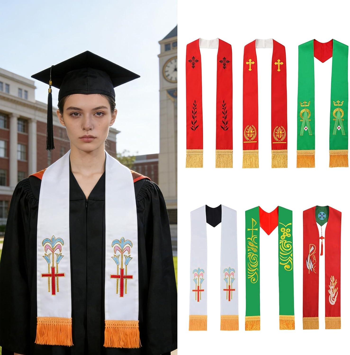 Graduation Stole Scarf Bachelor ' s Religious Embroidery Classical Robe Stole for Green Ceremonial Use Embroidered Stole - Image 2
