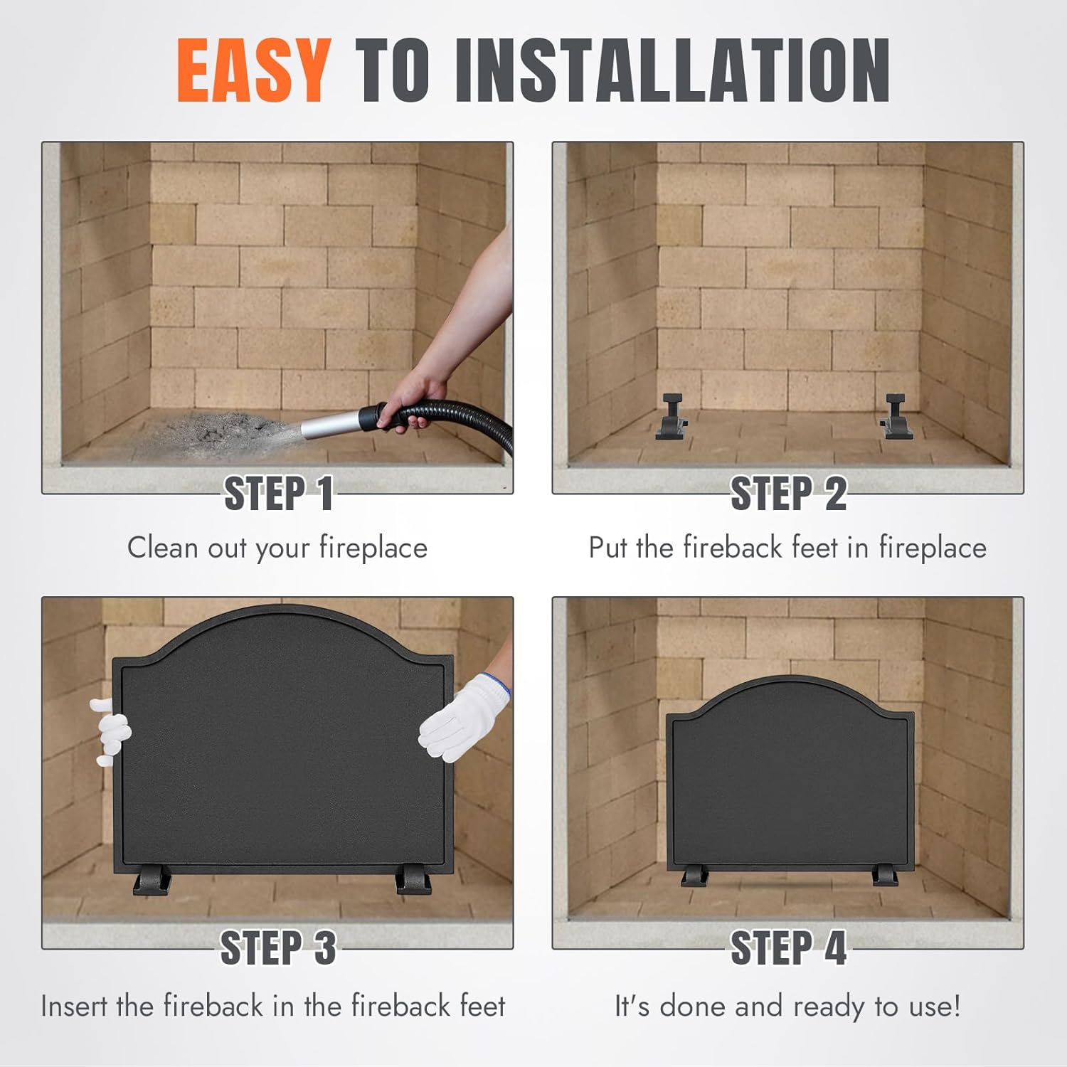 INNO STAGE 23 Inch Fireback for Fireplaces - Cast Iron Firebacks with Feet, Heavy Duty Fireplace Back Plate Protector, Fireplace Heat Reflector, Black