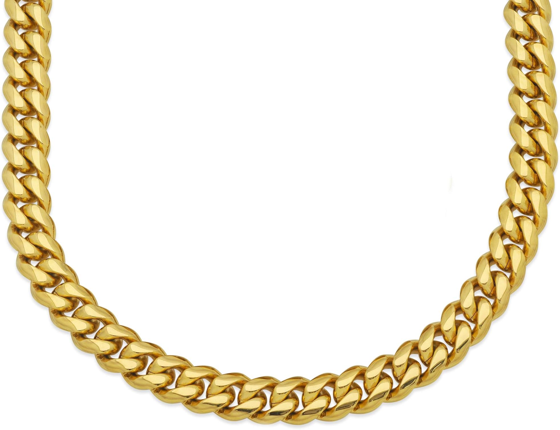 12MM, 30" Premium 18KT Real Gold Electroplated Stainless Steel Heavy Solid Miami Cuban Link Chain. Secure Box Lock. Available in 30", 28", 26", 24", 22" Necklace or 8.5", 9" Bracelet