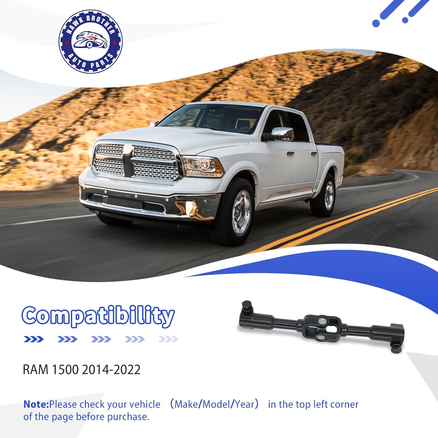 Lower Steering Shaft Steering Column With U Joint Compatible with 2014-2024 Ram 1500 55057335AB 55057335AA 55057335AC 425207