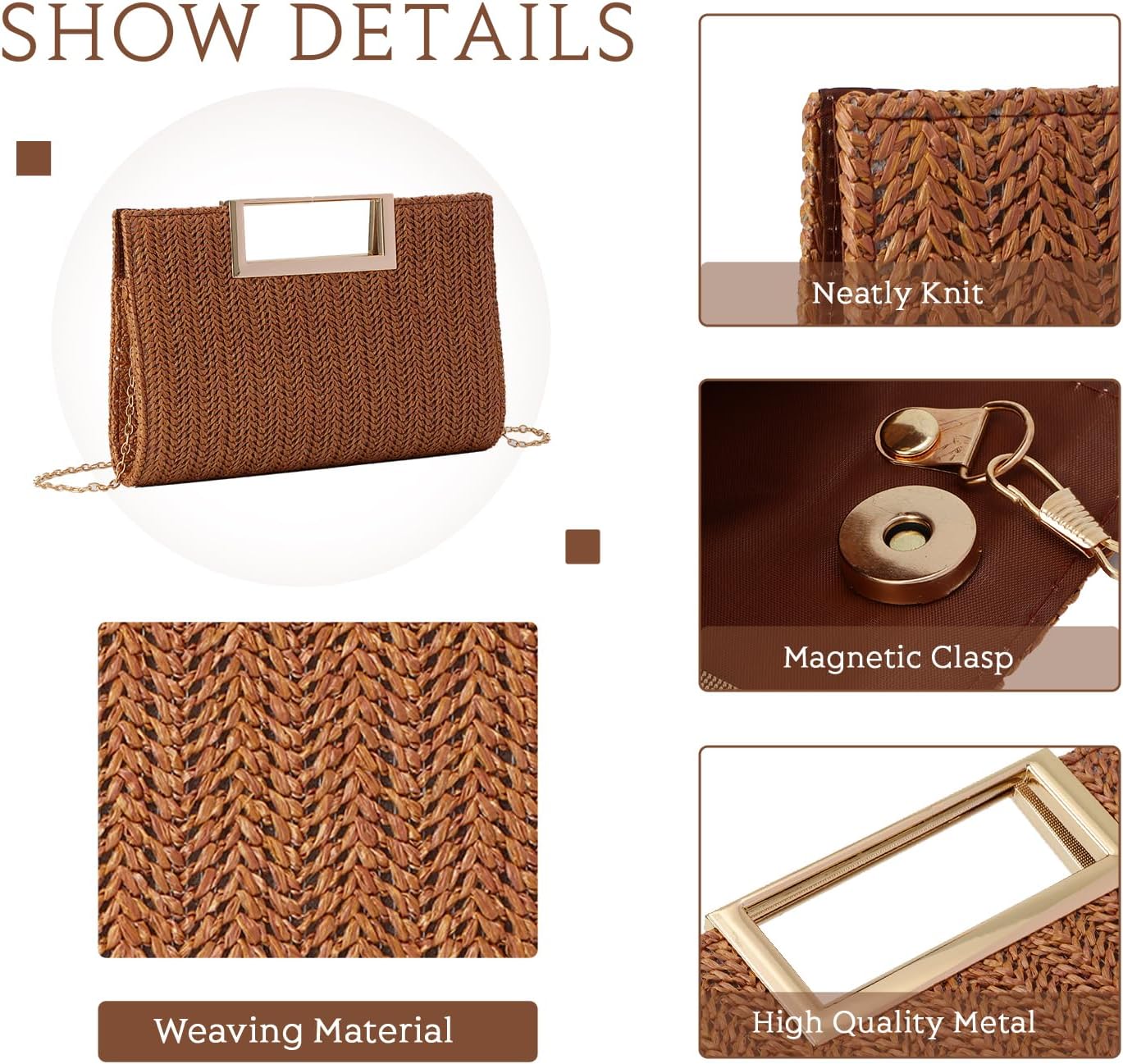 Top Handle Straw Clutch for Women Summer Clutch Straw Evening Bag Raffia Crossbody Purses Woven Beach Clutch