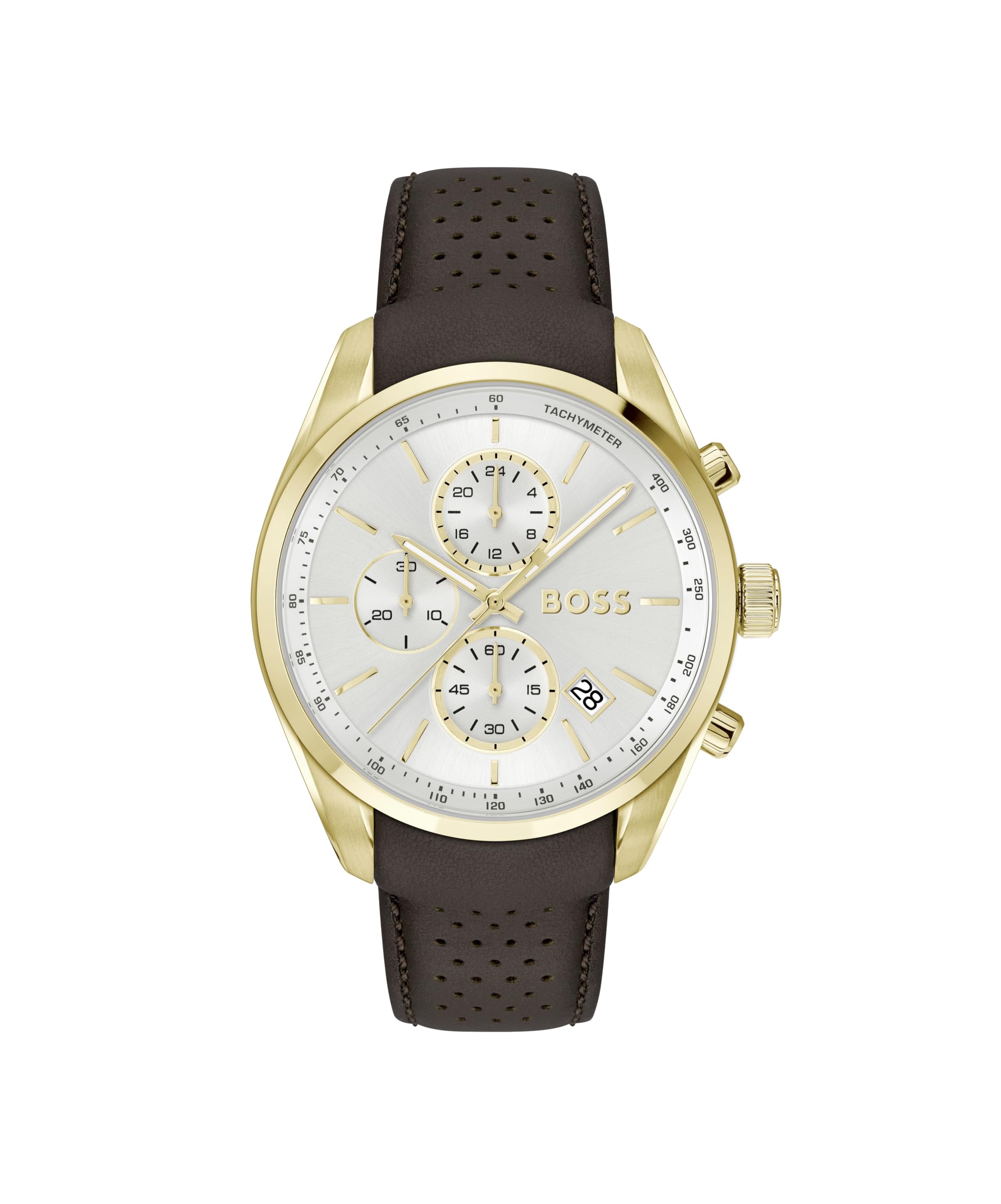 BOSS Chronograph Quartz Watch with Calendar for Men Grand Prix 44 Collection with Brown Leather Strap - 1514225