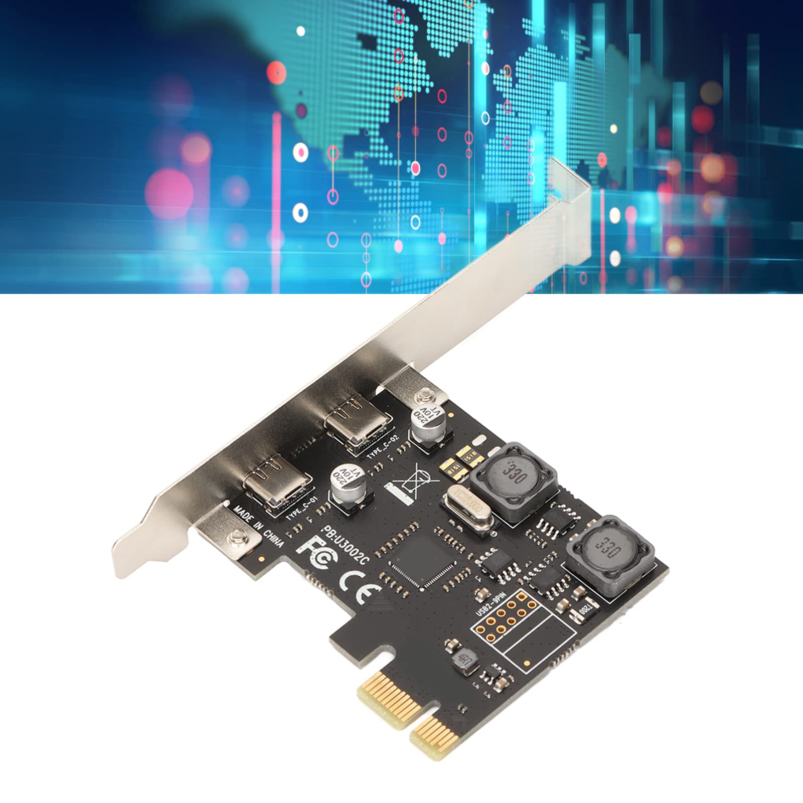 Karta Rozszerzeń PCI E Typu C, 2 Porty 5Gbps USB C Karta Kontrolera PCI Express z Niezależnym Kondensatorem Stabilizującym, Ochrona Ochrony Płyty Głównej Komputera