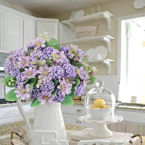 Miniatura 5 de Holding Flowers, Wedding Bouquet,Wedding Bouquet,Holding Flowers, 4 bundles Silk Hydrangea Flower Bouquets Fake Daisy Spring Flowers for Home Floral