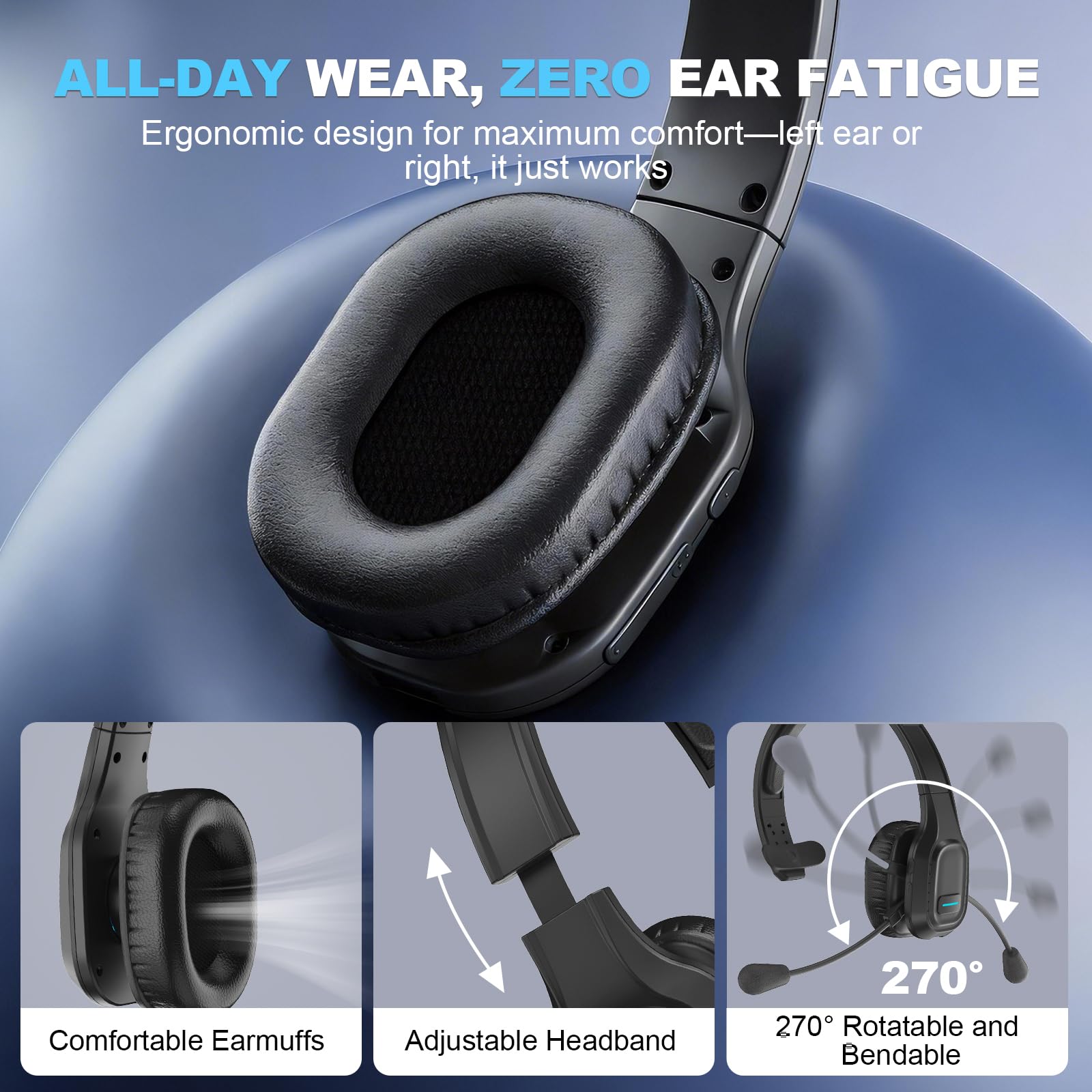 Auricolare Bluetooth per camionisti: cuffie wireless con microfono per telefoni, Skype, Call Center, ufficio (nero, chiavetta USB inclusa)