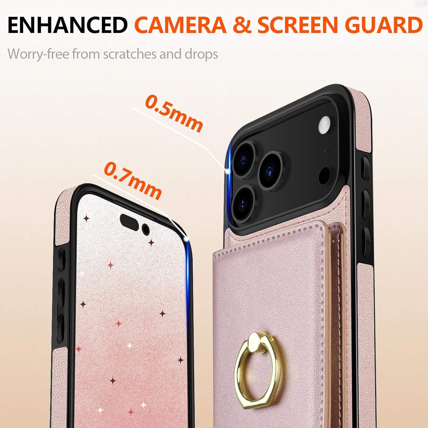 LOHASIC for iPhone 17 Pro Max Case Wallet with Card Holder, 360° Rotation Ring, RFID Blocking, 5 Card Slots, PU Leather 6.9" Cover for Apple 17 Pro Max Men Women, Rose Gold - Image 8