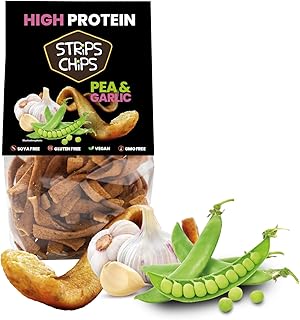 STRiPS CHiPS High Protein Chips - Low Carb Erbsenchips 80 g – Glutenfrei - Vegan – Soya Free - Proteinreicher Snack mit intensiver Knoblauch-Note (Erbse Knoblauch 80 g)