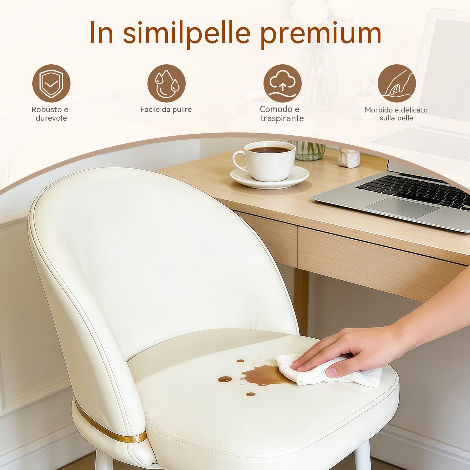 Sedia da Pranzo (singola) – Sedia Moderna Per Cucina Con Schienale e Gambe in Metallo, Sedia Ergonomica Versatile Per Camera da Letto, Ufficio, Sala da Pranzo