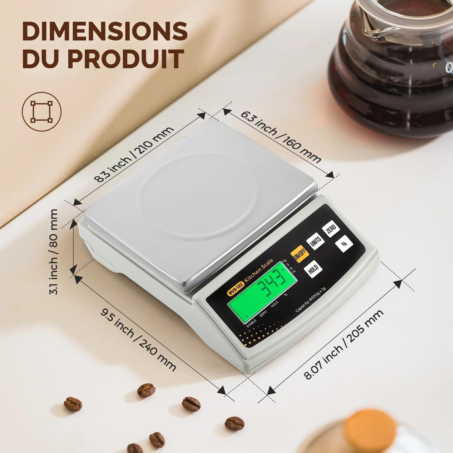 Bonvoisin 6 kg/2 g Balance de Cuisine Numérique - g/oz, Pourcentage & Tare