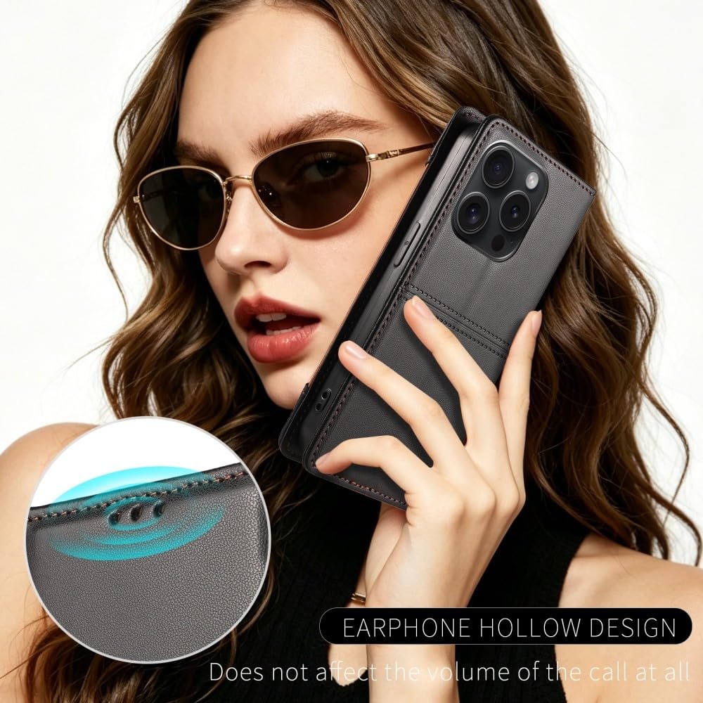 Generic Custodia compatibile con iPhone 14 Plus (colore: nero) Custodia a portafoglio in pelle per carte di credito elegante