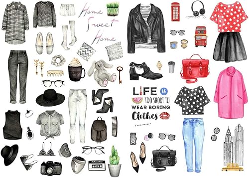 Seasonstorm Ropa de moda para mujer, precortada, anti-UV, impermeable, decoración, álbum, planificador, calcomanías, álbumes de recortes, diario,