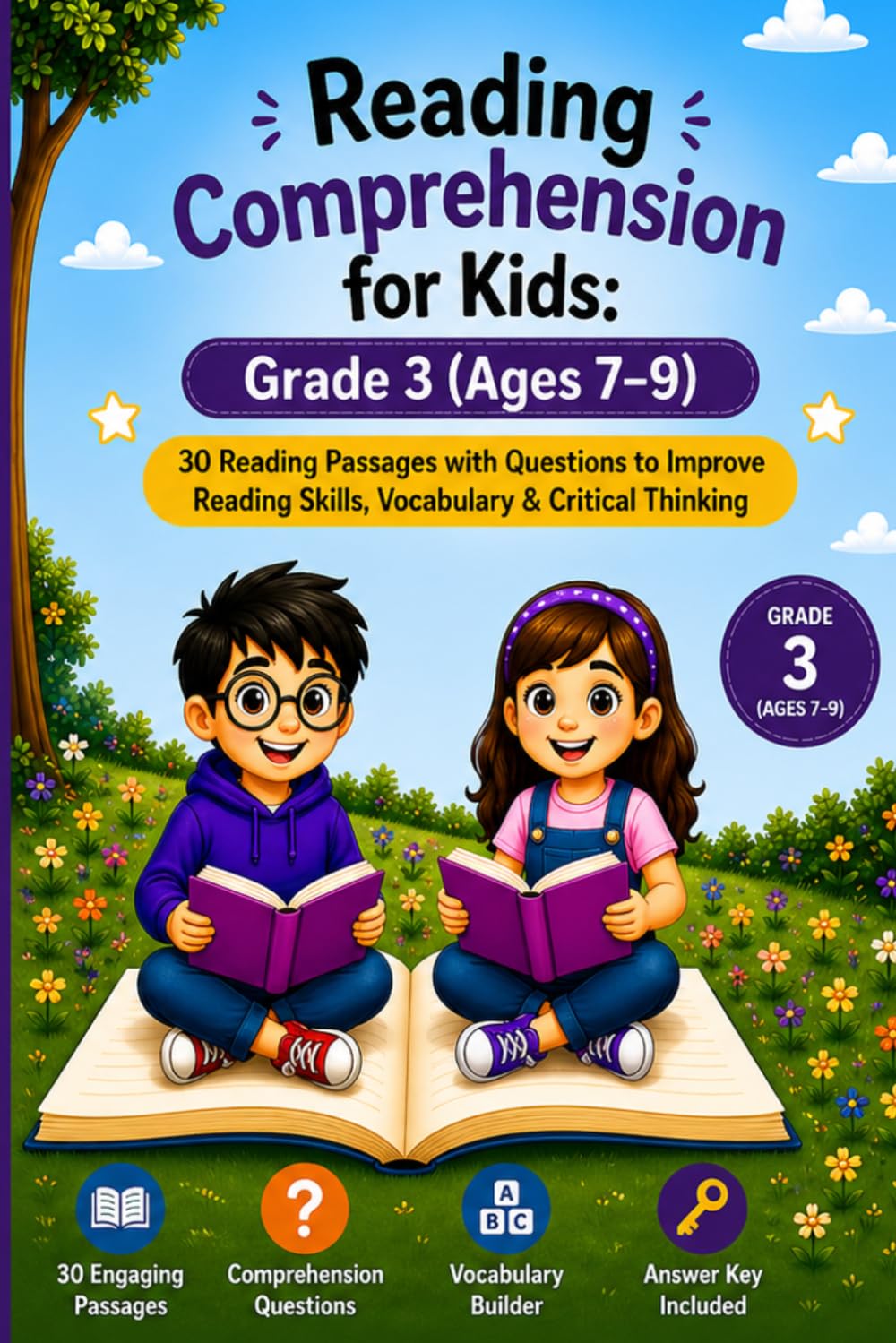 Reading Comprehension for Kids: Grade 3 (Ages 7–9): 30 Reading Passages with Questions to Improve Reading Skills, Vocabulary & Critical Thinking