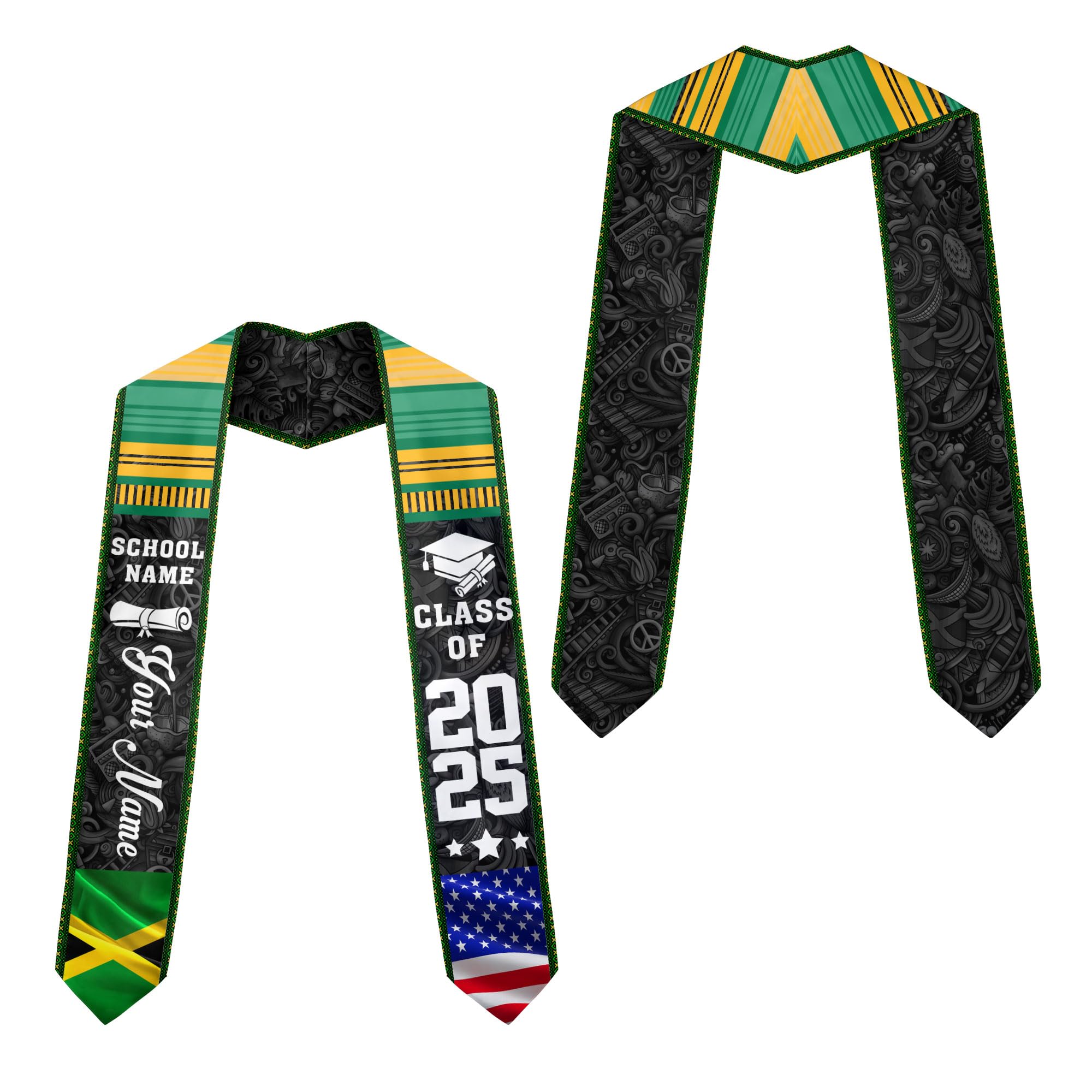 MonkeyVan Personalized Jamaican Graduation Sash 2025, Jamaica Flag Graduation Stole Sash Class Of 2025, Jamaican Stole Jmc 10