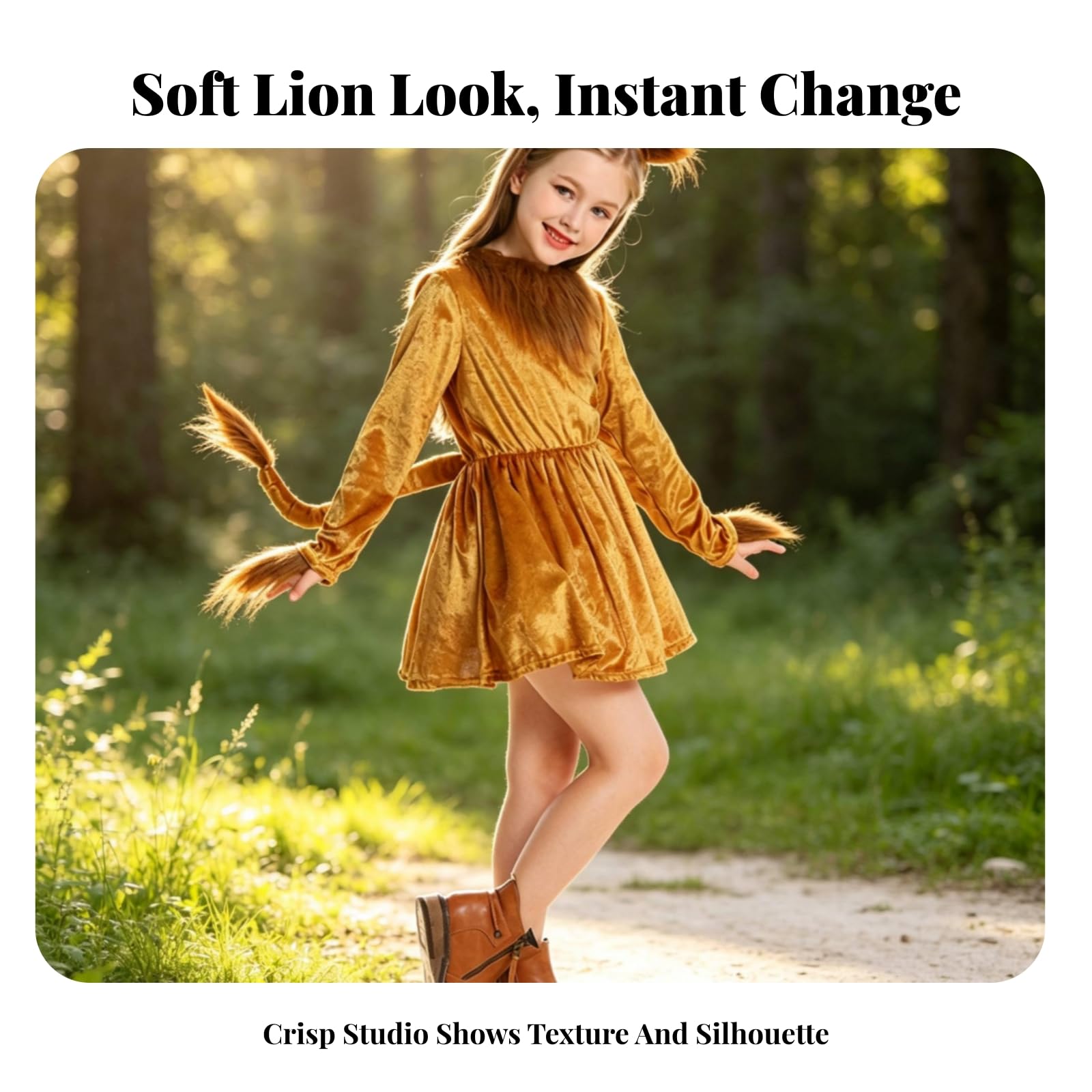 Set di Accessori da Leone | Tessuto Effetto Velluto, Costume da Leone con Cerchietto, Soffice, per Feste a Tema, Recite Scolastiche, Halloween, Bambini