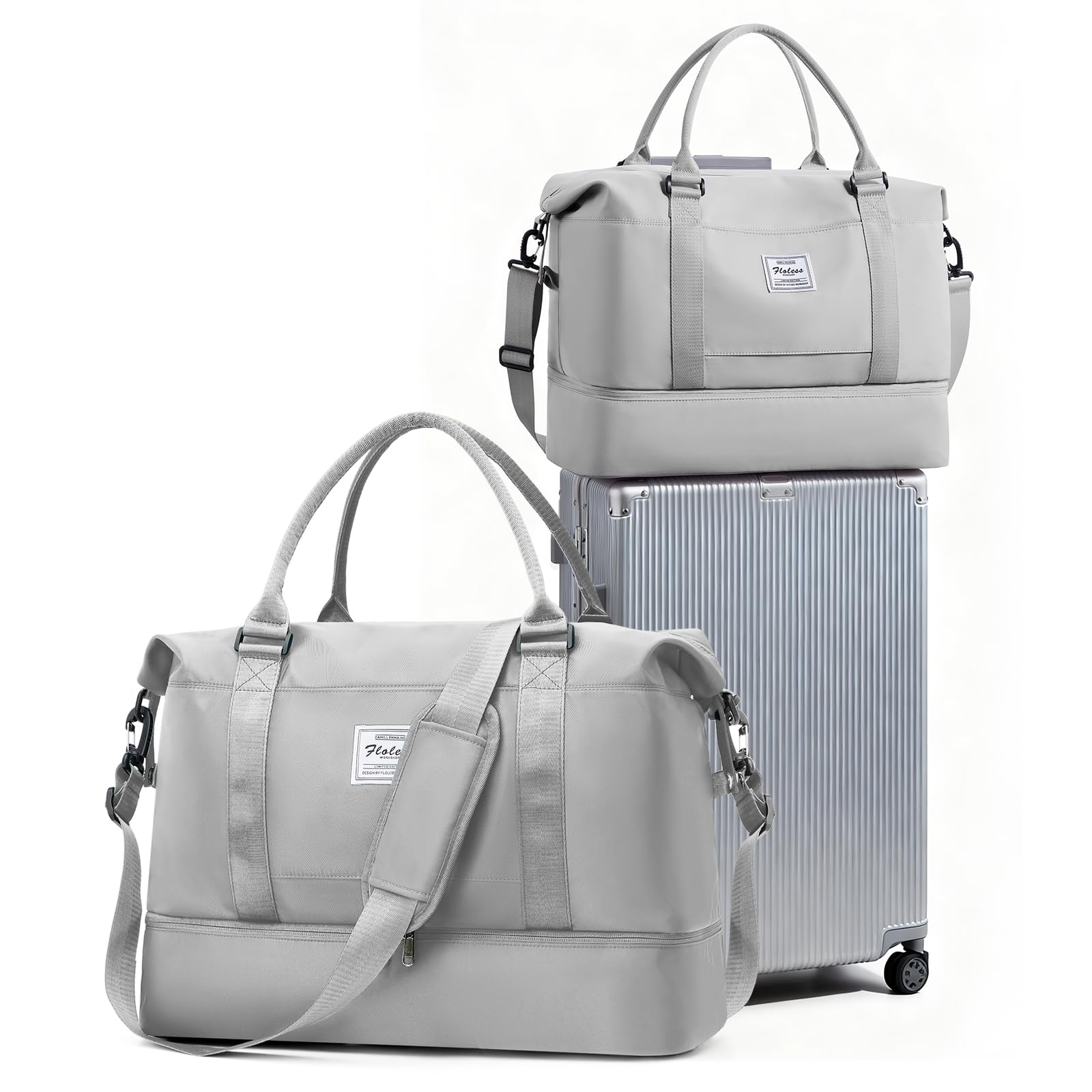 SEAFEW Bolsa de Viaje 40x20x25 para Ryanair,Impermeable Bolsa de Deporte para Gimnasio,Bolsa de Mano Equipaje de Fin de Semana 40x30x20 para Mujer,Bolso de Natación para Playa,D15-Gris Claro — view 41