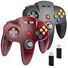 2 Pack Wireless USB N64 Controller for Switch Games, 2.4ghz Rechargeable Remote Wireless USB Joystick Game Controller for SwitchSwitch LiteSwitch OLED, MAC, PC Windows 7,8,10,11 Clear Red & Black
