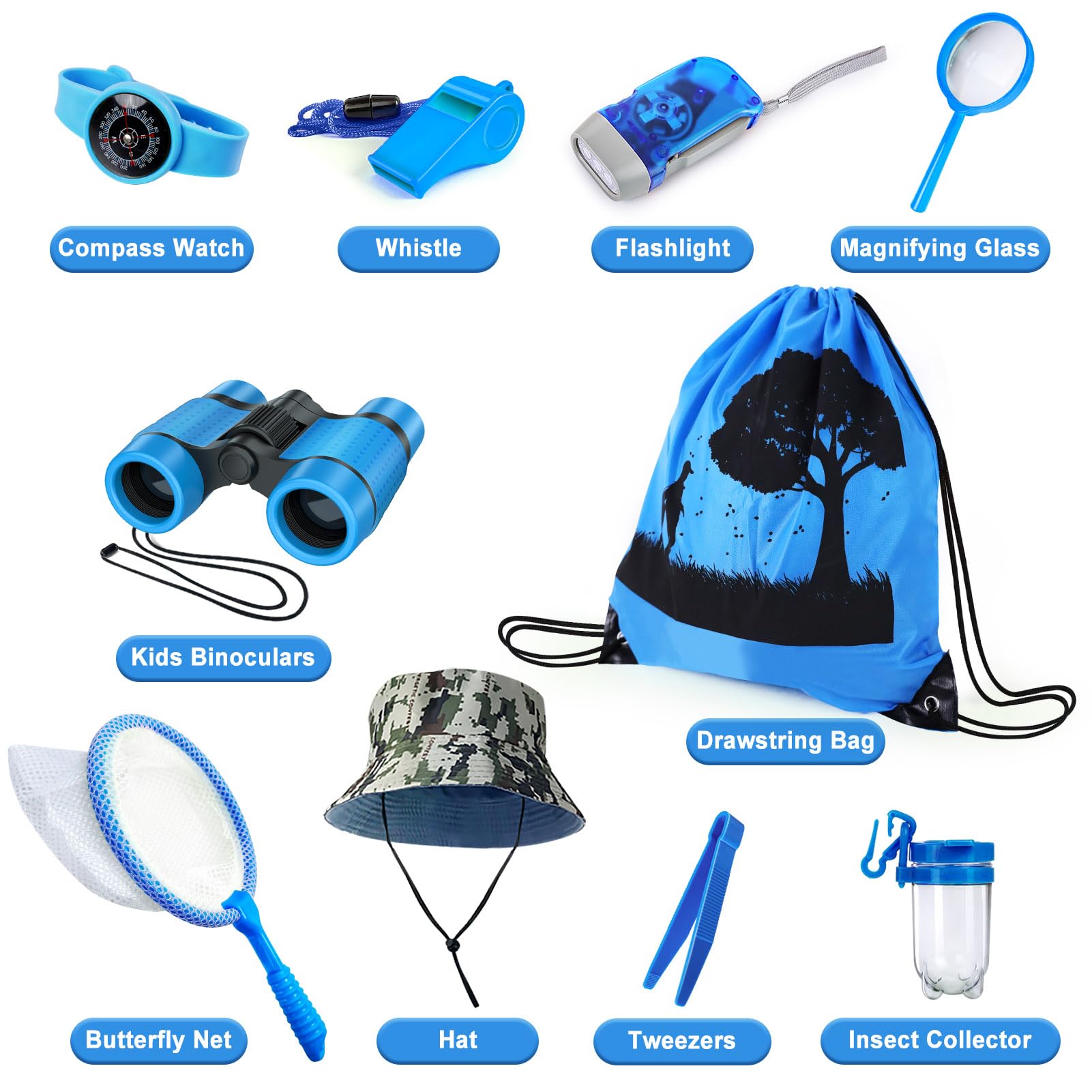 YOPINSAND Outdoor Exploration Kit, Camping Gear for Kids Children's Toy Explorer Kit with Backpack & Hat, Binoculars - Image 3