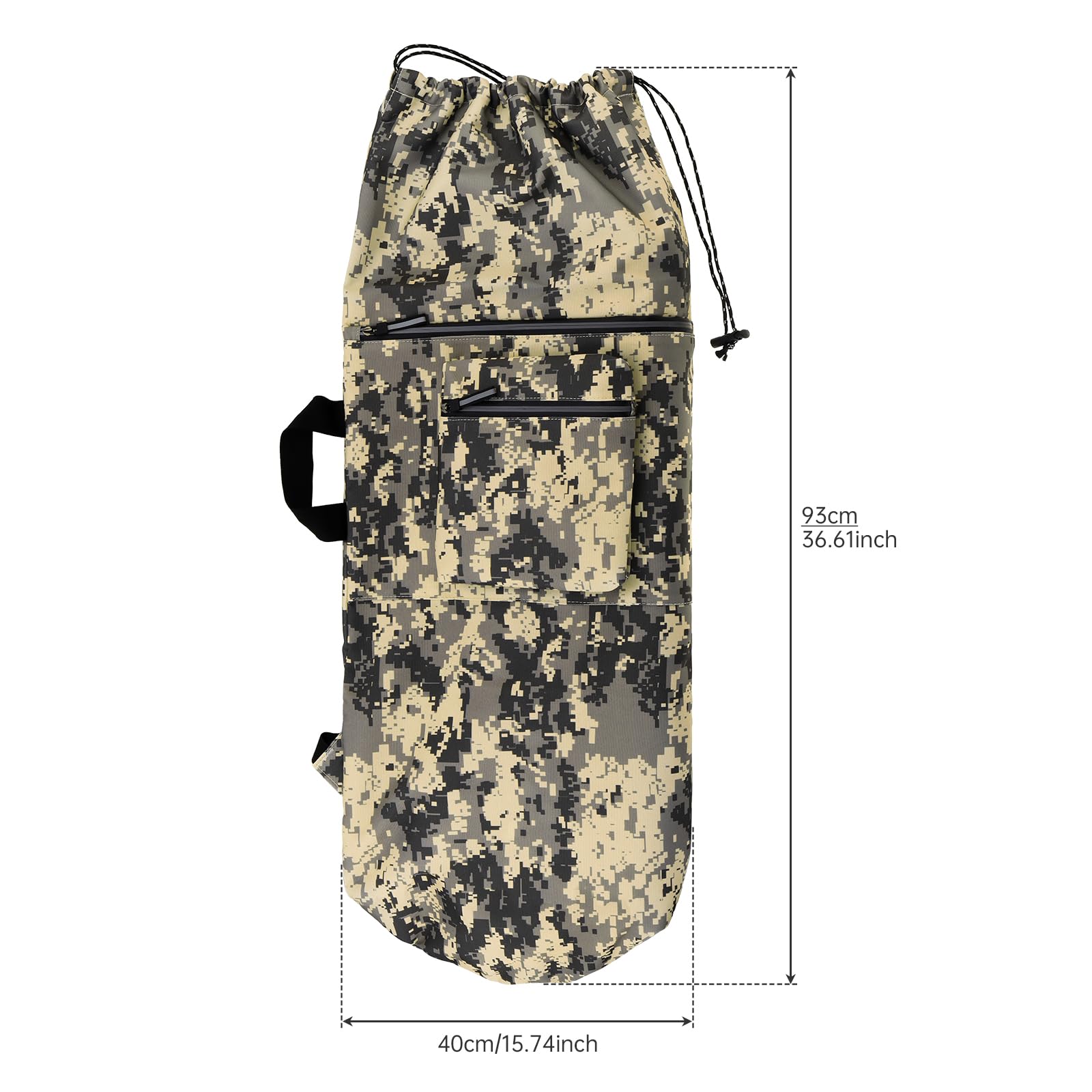 Zaino per skateboard, impermeabile, con tasca esterna e tracolla regolabile, custodia universale da 34 pollici per Cruiser e Longboard, mimetica