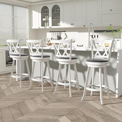 Miniatura 3 de Betterhood Taburetes giratorios de altura de barra de 29 pulgadas, taburetes de bar giratorios de respaldo alto con asiento tapizado y reposapiés de