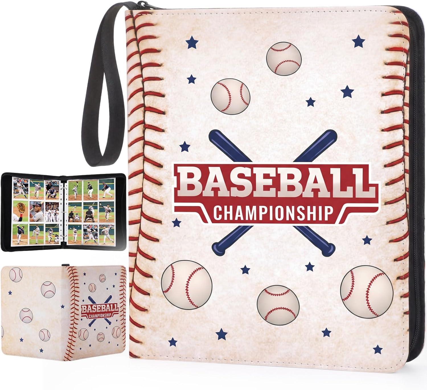 Pasimy 900 Pockets Baseball Card Binder for Trading Cards 9 Pockets with 50 Removable Sleeves 3 Ring Baseball Card Holder Binder with Zipper for Sport Collection Book Storage Album Organizer