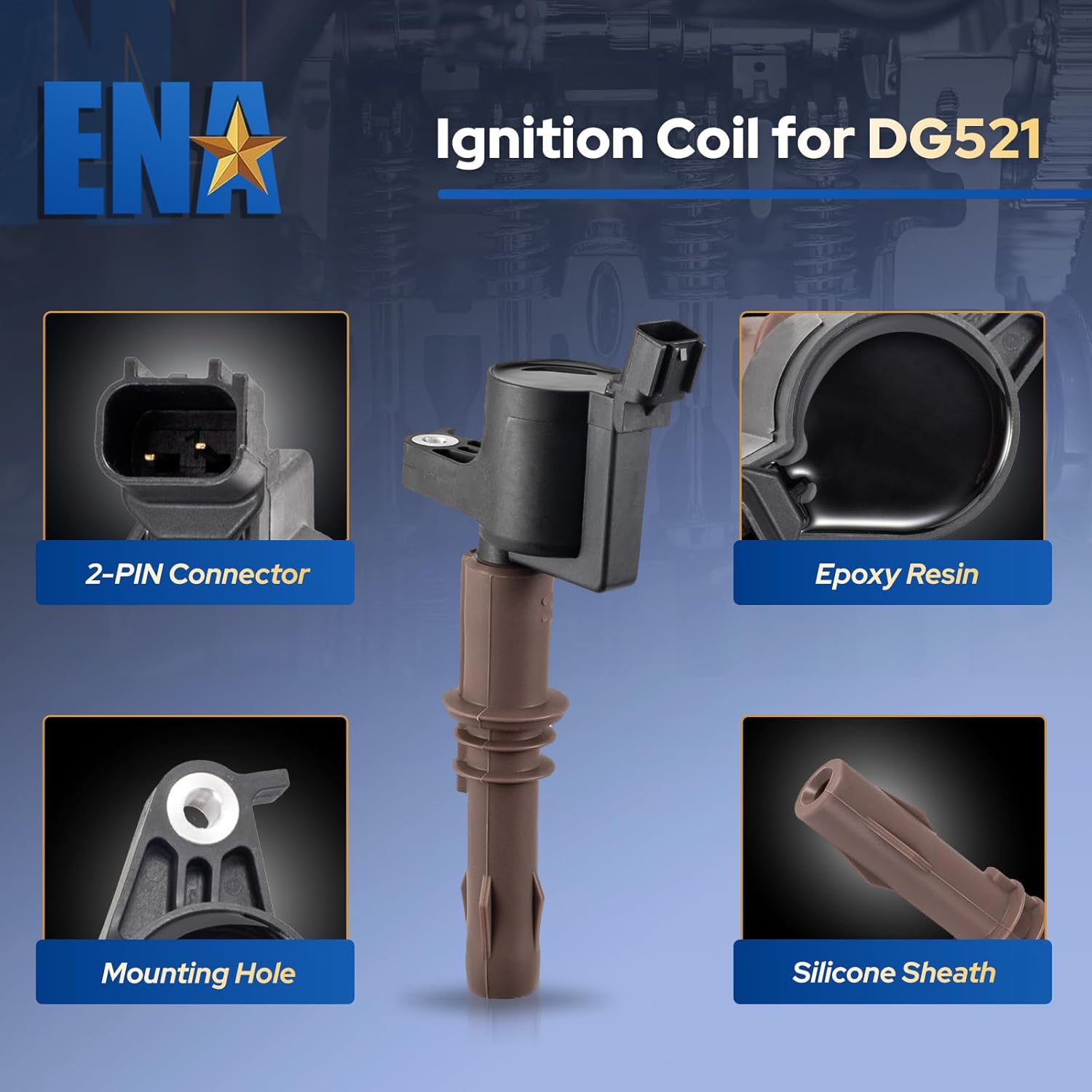 ENA Set of 8 Brown Boot Ignition Coil Pack Compatible with Ford Lincoln Mustang F150 F250 F350 F450 F550 F650 F750 F53 F59 Expedition Explorer Lobo Navigator 4.6 5.4 6.8 Replacement for C1659 DG521