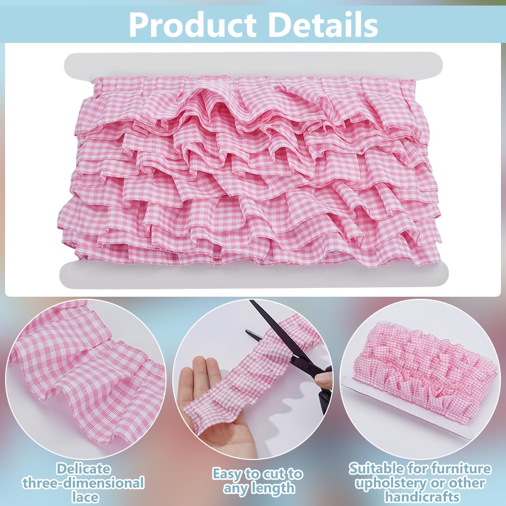 PH PandaHall 9m Gingham Ruffle Trim Rosa Plissettato Trim 40mm Nastro di Pizzo Arricciato Bordo di Pizzo per Natale Fai Da Te Artigianato Cucito Applique